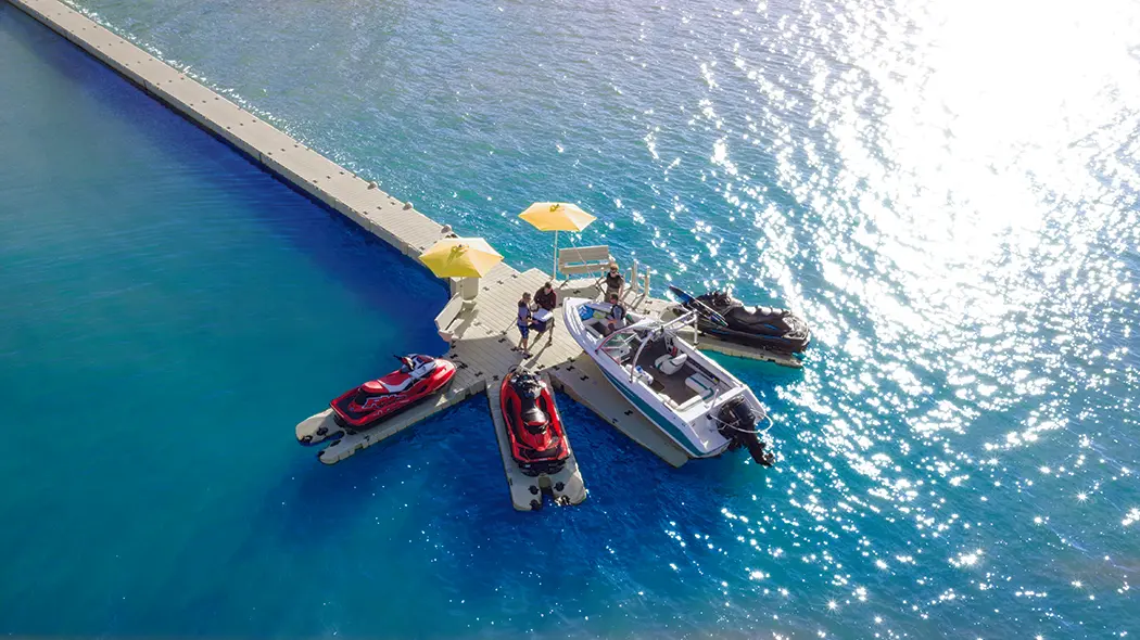 EZ Dock floating dock system on calm water