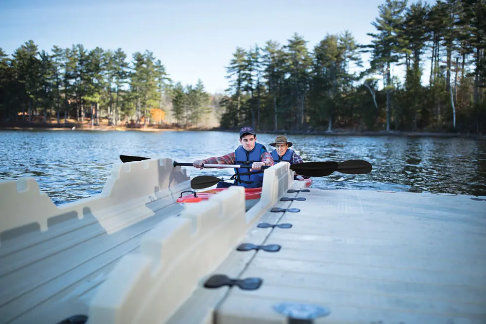 Residential floating dock on a calm lake